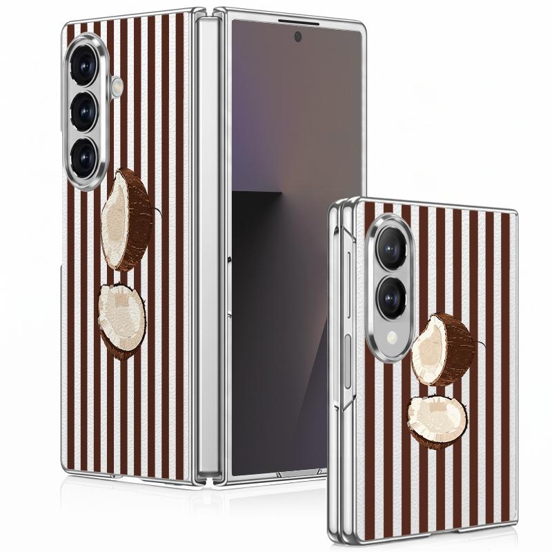Coconut Stripe Pattern Case For Samsung Z Fold 8 Ultra 7 6 5 4 Luxury Plating Leather Skin Phone Cover For Galaxy Z Fold8 Fold7 Fold6 Fold5