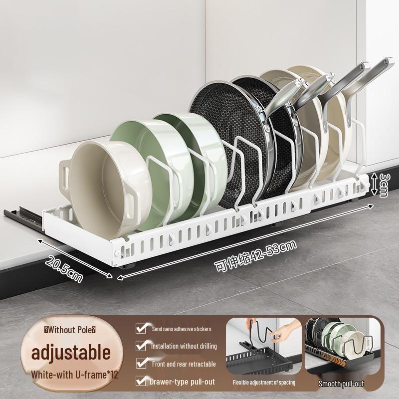Adjustable Pull-Out Kitchen Organizer: Dish Rack, Pot & Pan Storage, Under-Cabinet & Countertop Holder