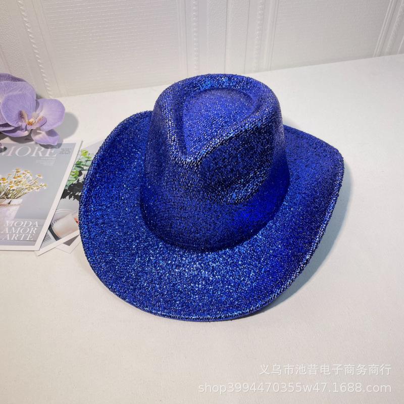 Lace New Gold Silk Western Cowboy Hat Women's Stage Woolen Hat Top Hat Men's and Women's Party Holiday Hat