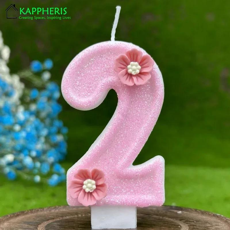 Purple Pink Barbei Birthday Beautiful Birthday Number Candles Sparkling for Cake Topper Decoration Flower Pure Bee Honey Candles