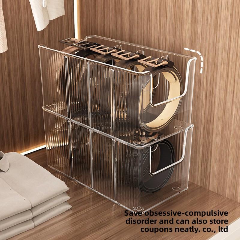 Belt Storage Artifact Home Wardrobe Men's and Women's Belt Display Stand Acrylic Transparent Grid Belt Storage Box