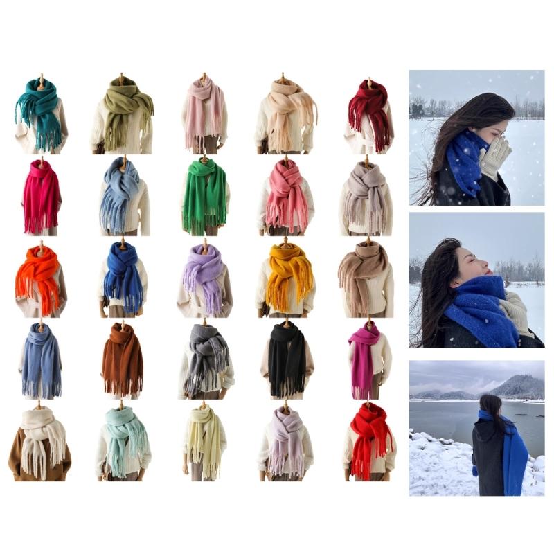 Long Tassels Neckerchief Solid Color Scarf Lightweight Yet Warm Headscarf Shawl For Casual or Formal Wear Daily