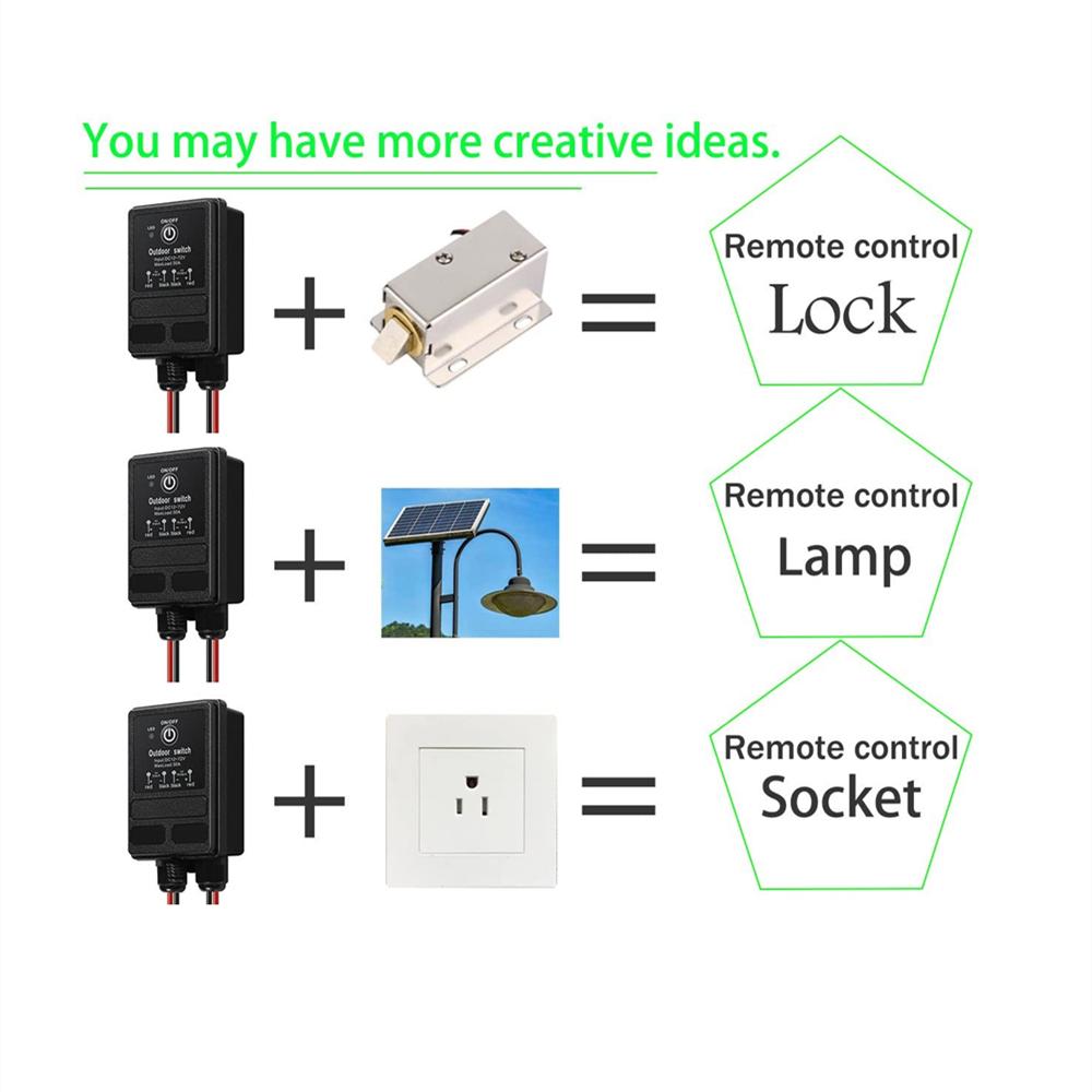 Wireless Relay Switch 12V Remote Control Switch DC12V/24V/48V/72V 30A Relay IP65
