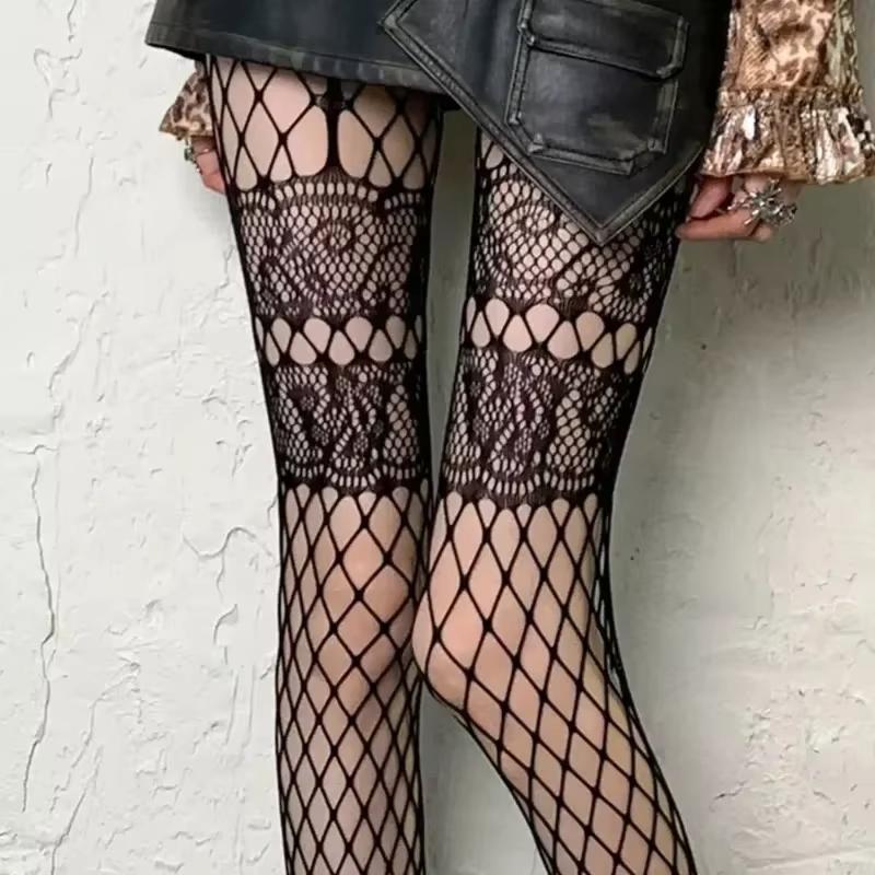 

New Hollow Design Fishnet Pantyhose Sexy Women Tights High Waisted Anti Hook Lace Pantyhose Goth Punk Cool Slim Mesh Stockings One Size