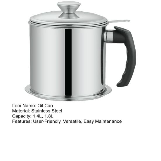 Stainless Steel Oil Filter Container with Fine Mesh 1.4/1.8L Large Capacity Kitchen Oil Jug for Frying Cooking Rust-Resistant Heat-Resistant Oil Can