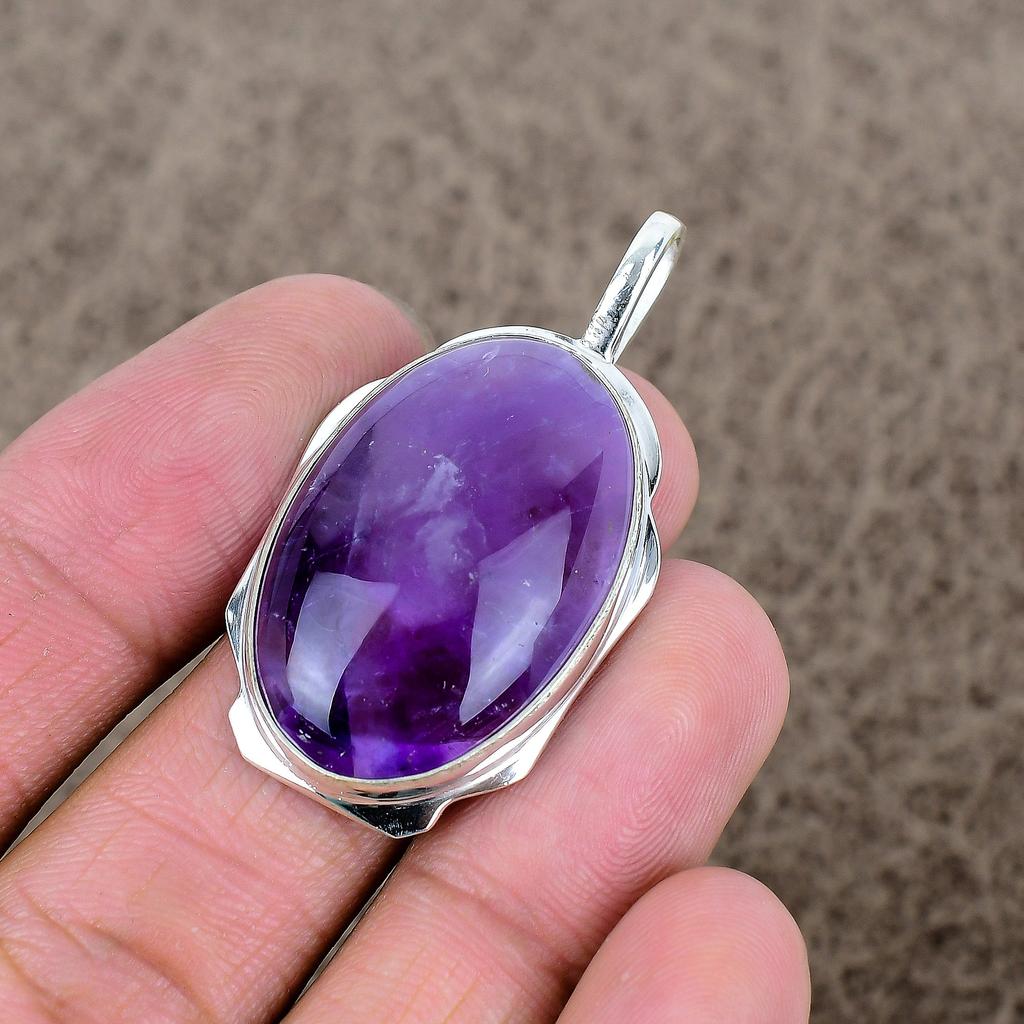 Sage Amethyst Gemstone Handmade 925 Sterling Silver Jewelry Pendant 1.97" KKG-364
