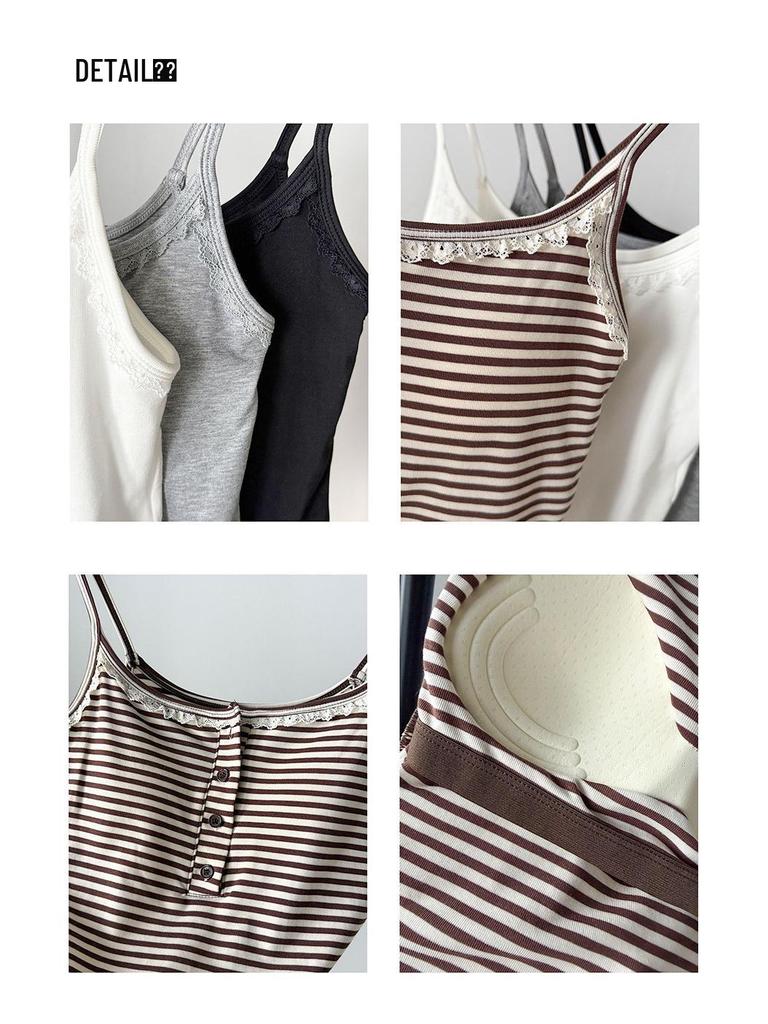 Wang Qizhi Women's Lace Trim Button Camisole Vest - Spring/Summer Versatile Top WQ183