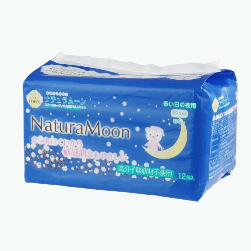 Natura Moon Sanitary Napkins, Heavy Flow Night Use (No Wings), 12-Pack
