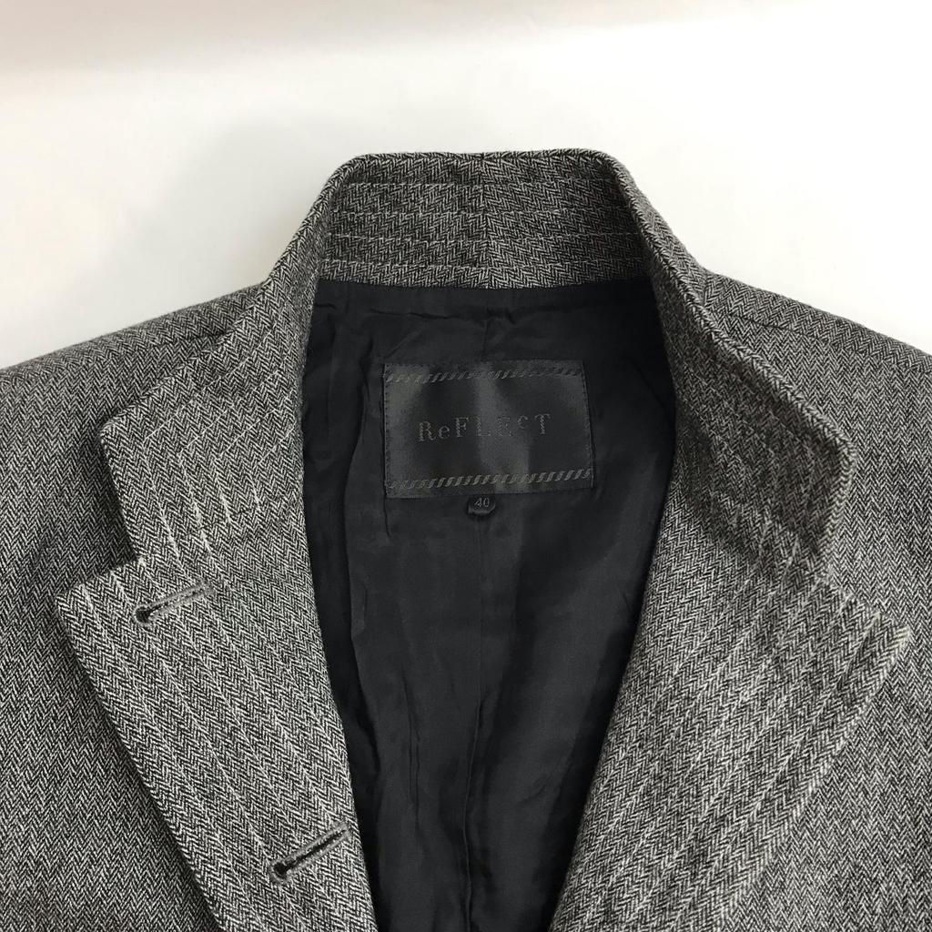 Made in Japan Reflect Skirt Suit Set 40 L Women Knee-Length Mao Collar Gray Fully Lined(USED)