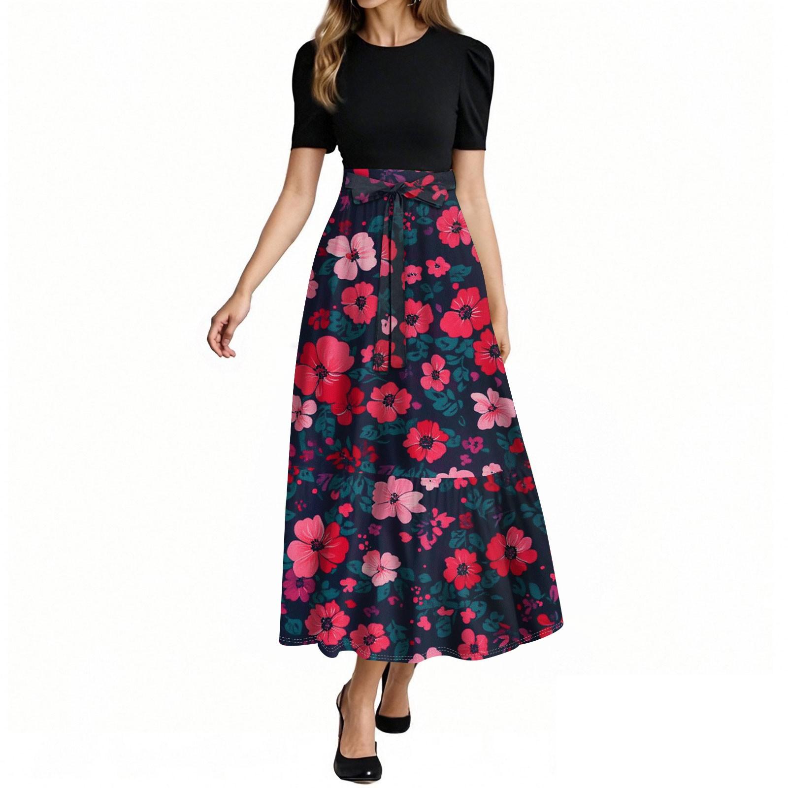 

Женское модное повседневное платье с коротким рукавом и круглым вырезом с цветочной вышивкой, элегантное, темпераментное XL винный