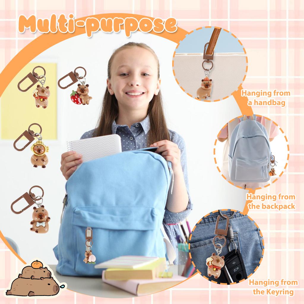 30Pcs Cute Resin Capybara Key Chains 3D Capybara Keychain Pendant Party Gift Purse Backpack Handbag Car Animal Pendants Decor