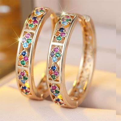 Orecchini a Cerchio Piccoli Rotondi Multicolore in Zircone Arcobaleno Dorato Vintage per Donna Fibbia Auricolare Gioielli da Matrimonio Regalo di San Valentino