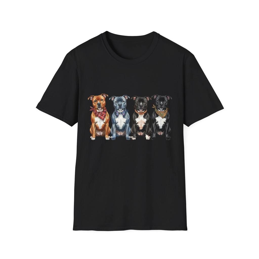 Dog Bandana Bowtie Watercolor Illustrated Black Tee Pitbull T-Shirt