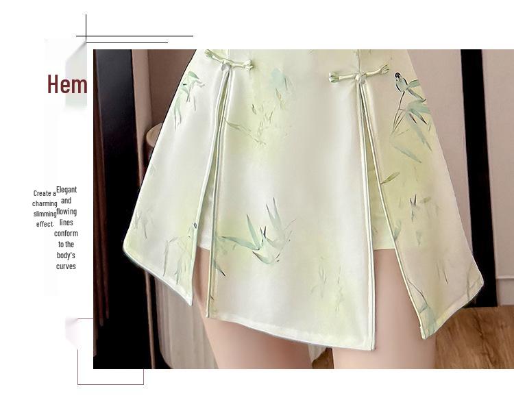 Modern Chinese Two-Piece Set: Cheongsam Dress and Shorts with Frog Button