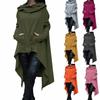New Women's Fashion Solid Color Draw Cord Coat Long Sleeve Loose Casual Poncho Coat Hooded Pullover Long Hoodies Sweatshirts