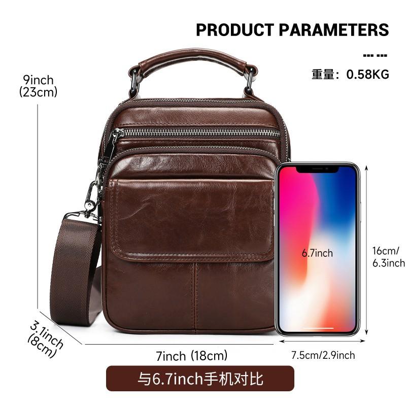 Head Layer Cowhide Men's Shoulder Bag Casual Simple Vertical Small Leather Handbag