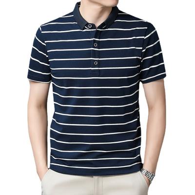 Gestreiftes Poloshirt für Männer, koreanisches Baumwoll-Revers-T-Shirt, Sommer-Kurzarm-Freizeit-T-Shirt