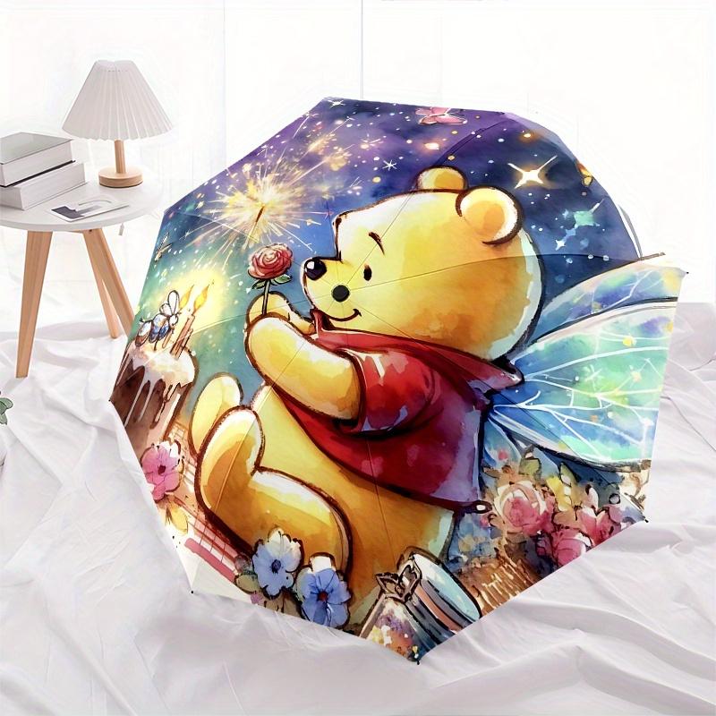 Winnie-the-Pooh, Fairy-tale Automatic Opening and Closing Umbrella - 8 Ribs Portable Folding Umbrella with Plastic Handle, Suitable for Leis