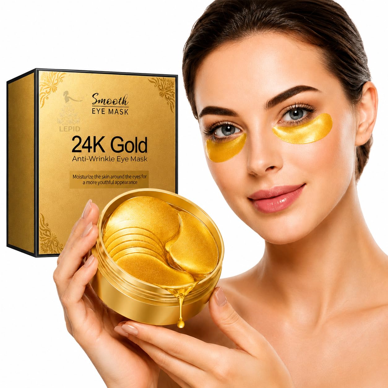 24K Gold Under Eye Patches (60 PCS) - Collagen Hydrogel Eye Masks for Puffy Eyes, Dark Circles & Fine Lines, Hydrating Under Eye Patches for Women