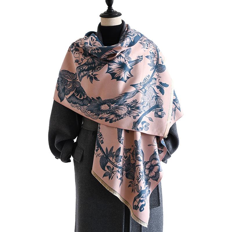 Autumn And Winter Flowers Linger With Butterflies, Simple Women'S Imitation Cashmere Warm Scarf, Versatile Long Shawl Cape