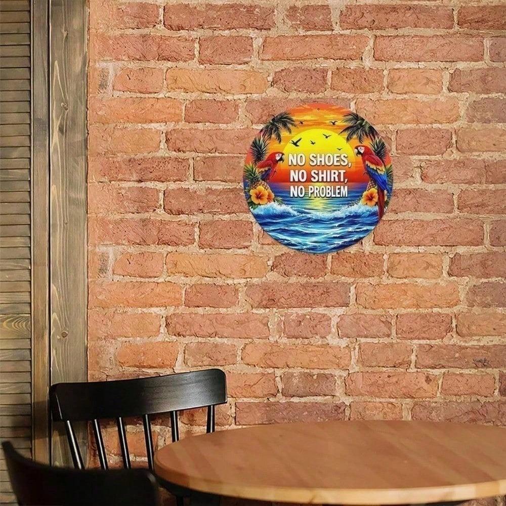 Vintage Retro Metal Tin Sign 8x8 Inch No Shoes No Shirt No Problem Funny Wall Art for Home Bar Man Cave