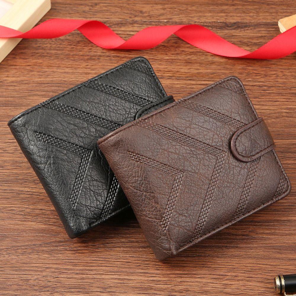 Minimalist PU Leather Retro Men's Wallet Black Coffee Ultra Thin Multiple Pockets Soft Two-Fold Coin Purse Credit Card