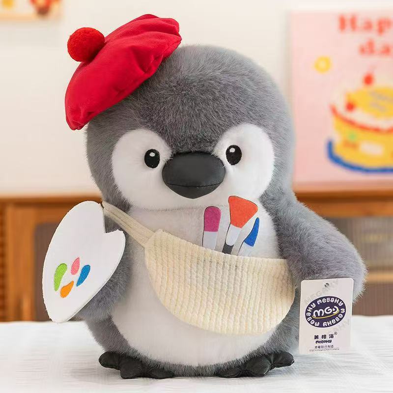 Cute Shape Penguin Plush Toy Chef Painter Holding Fish Penguin Doll Catching Machine Doll Throwing Gifts