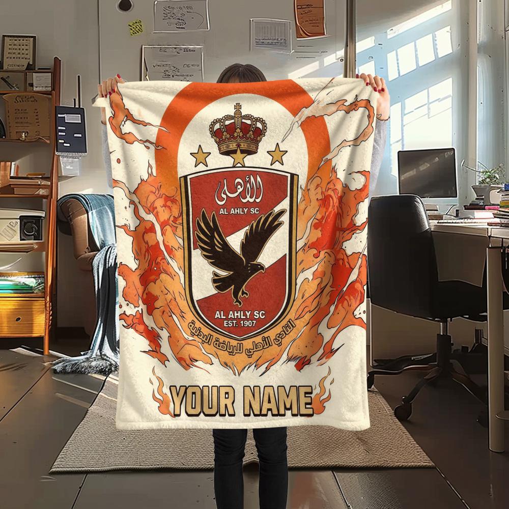 Custom Name Al Ahly SC2 Flannel Blanket, High Quality Comfortable for All Seasons, Home Decor, Warmth and Comfort
