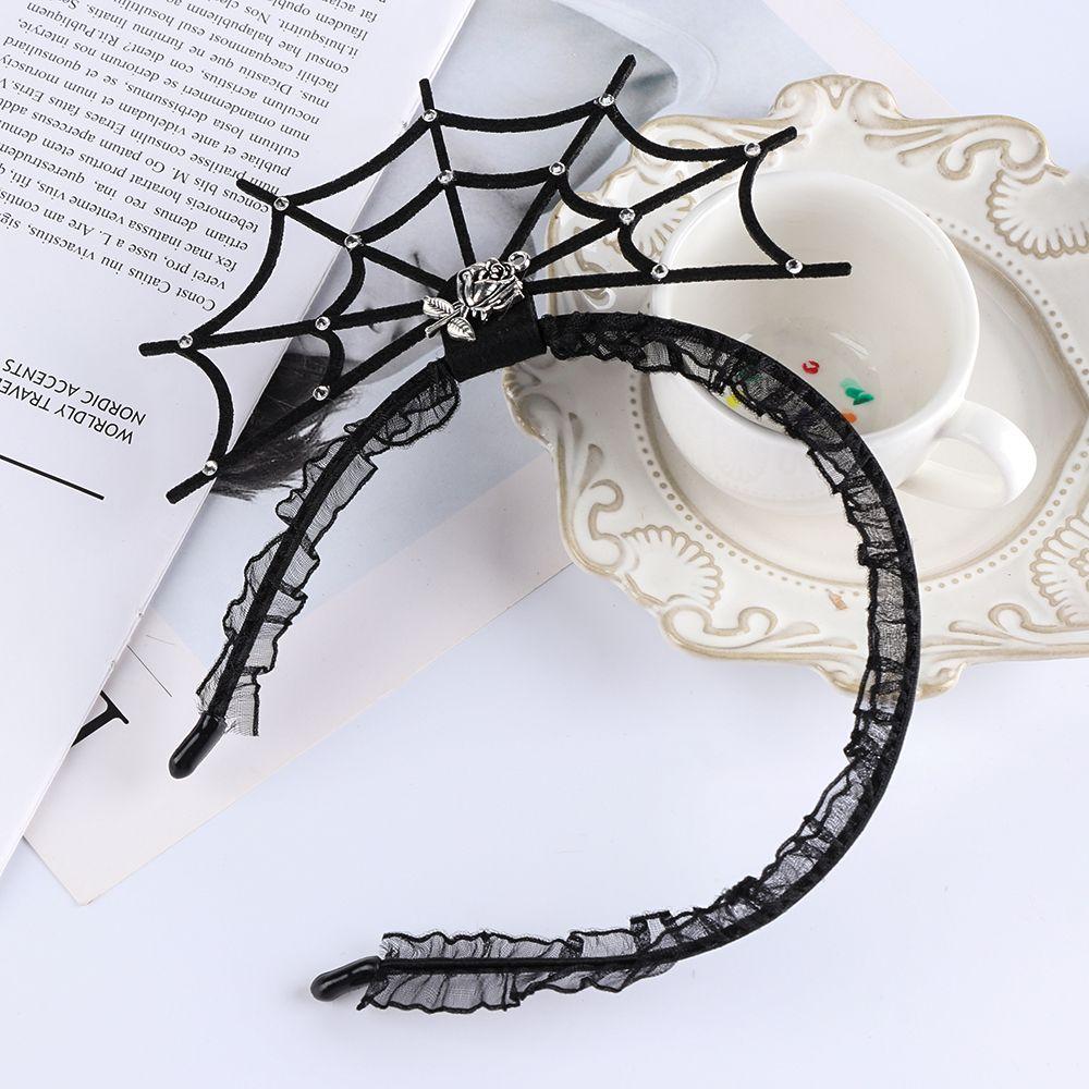 

Party Headwear Lace Veil Topper Halloween Headband Spider Veil Mask Hairband Devil Horn Hair Hoop 01