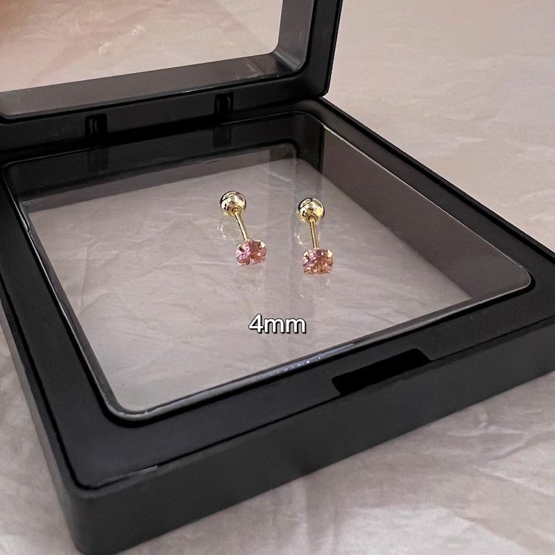 1Pair Pink Zircon  Stud Earrings Mini All-Match Ear Bone Nail With Turnbuckle For Women Girls Party Fine Jewelry Gift