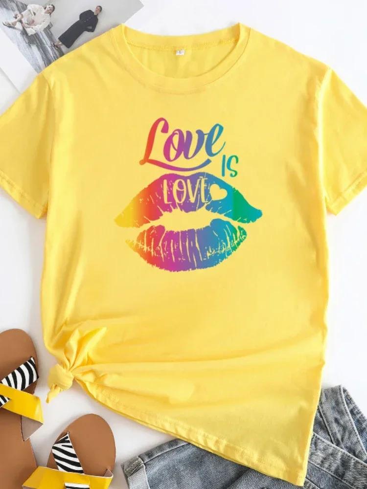 Love Is Love Rainbow Lip Print Women T Shirt Short Sleeve O Neck Loose Women Tshirt Ladies Tee Shirt Tops Camisetas Mujer