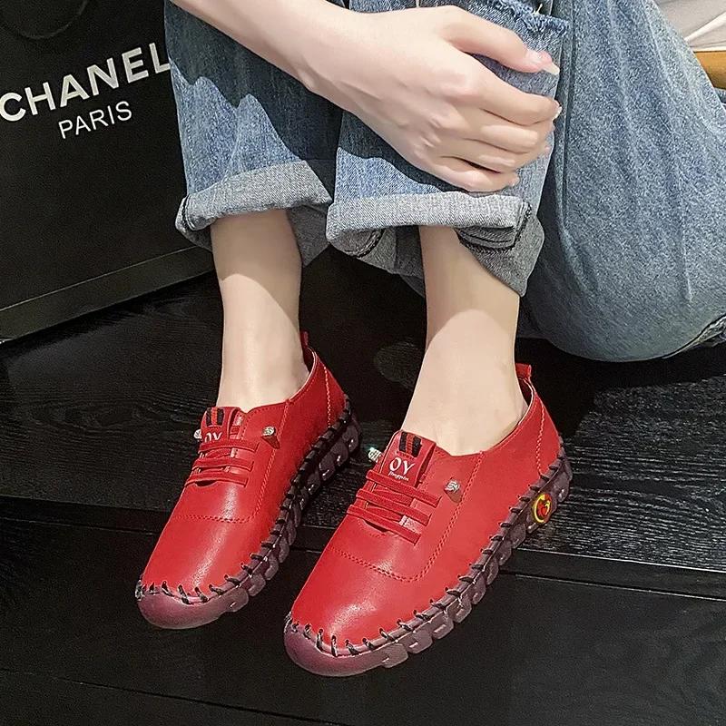 New Style Women's Sneakers Comfortable Breathable Leather Shoes Fashion Soft Bottom Flat Shoes Women's Shoes