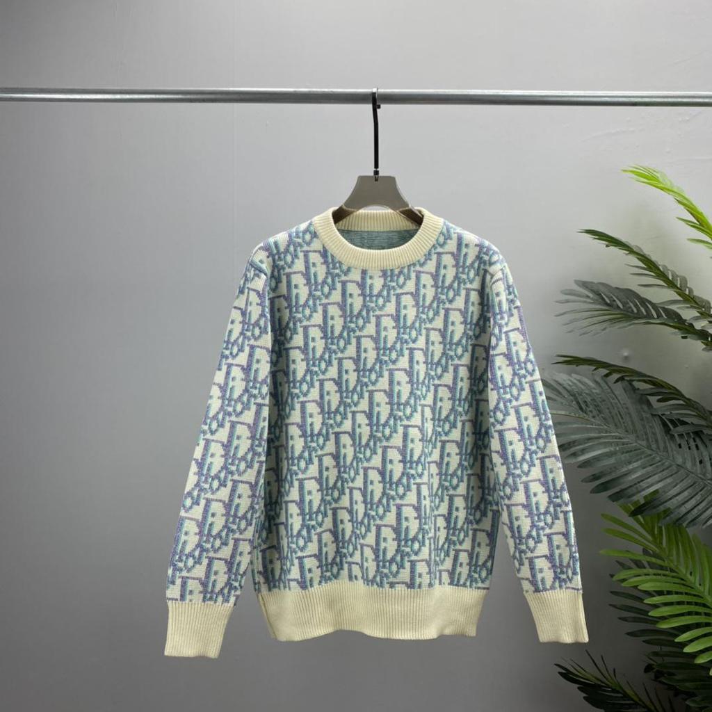 European Trend DI Unisex Letter Jacquard Knit Sweater - Casual Long-Sleeve Round Neck