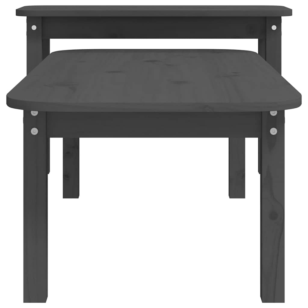 2 Piece Coffee Table Set Grey Solid Pine Wood