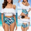 Women's Two Piece Swimsuit Set Off Shoulder Ruffle Crop Top with Adjustable Straps High Waist Printed Bikini Bottom Swimwear