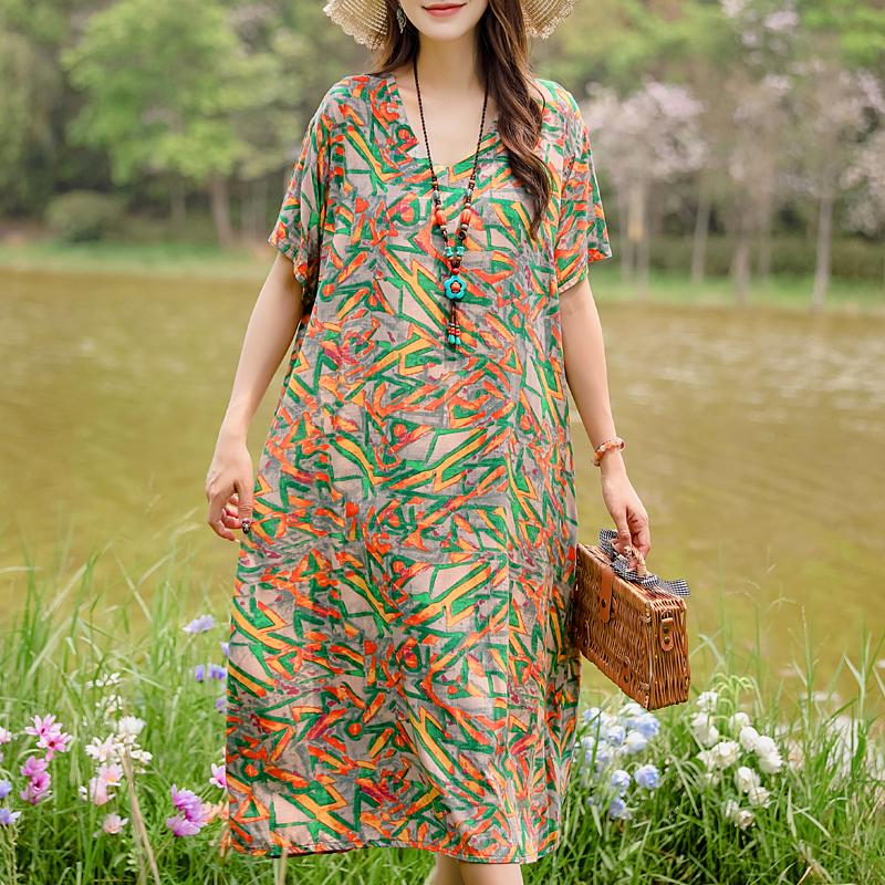 Casual Women's Dresses Summer Vintage Clothes Plus Size Elegant Short Sleeve Summer Long Dress