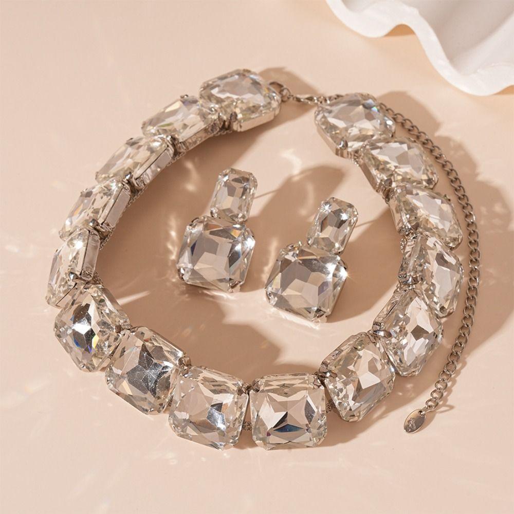 Multifunction Rhinestone Tassel Earring Headchain Sparkling Necklace Birthday Gift