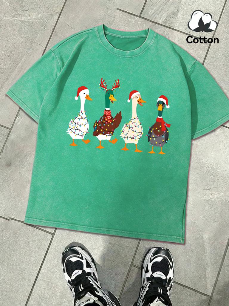 Ducks Full Of Festive Atmosphere Design Men Washed TShirts Summer Soft Cotton Tee Casual ONeck Clothing Street Short Sleeve