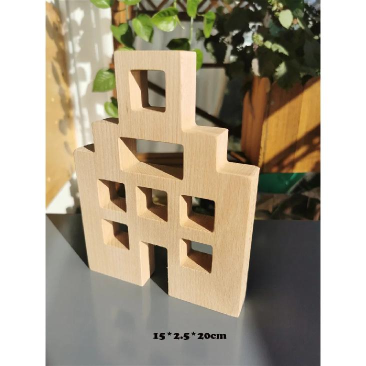 Kids Montessori Wooden Toys Large Dutch Wood House Big Wall Lucite Cube Creative Education Blocks Birthday Gift House B
