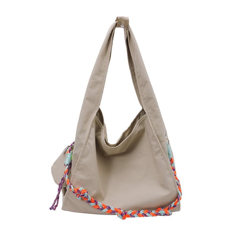 Trendy Nylon Crossbody Bag with Colorful Weaving, Large Capacity, Versatile as Tote, Shoulder, or Underarm Bag грязно-белый