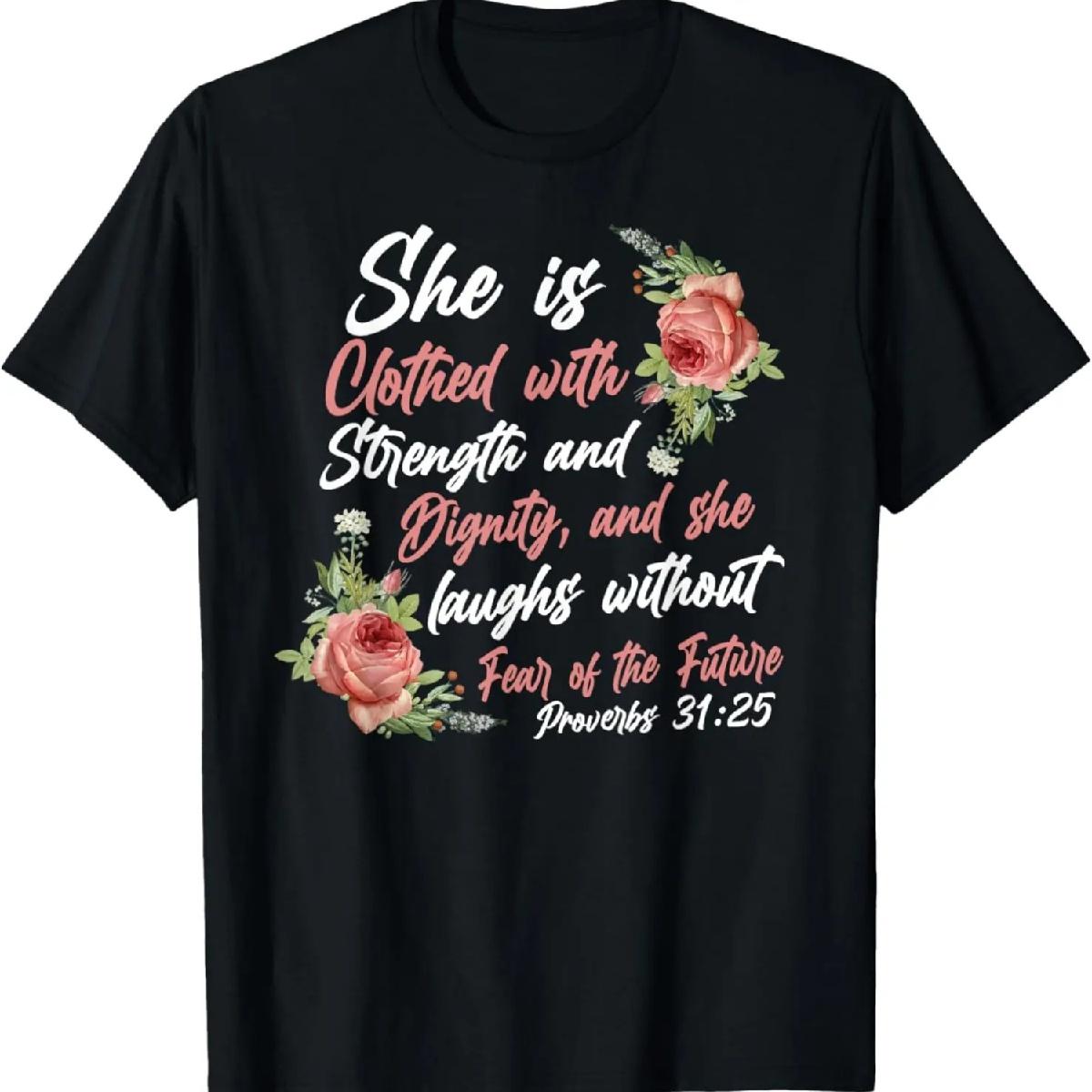 Христианский библейский стих цитата цветок розы Притчи 31_25 футболка S