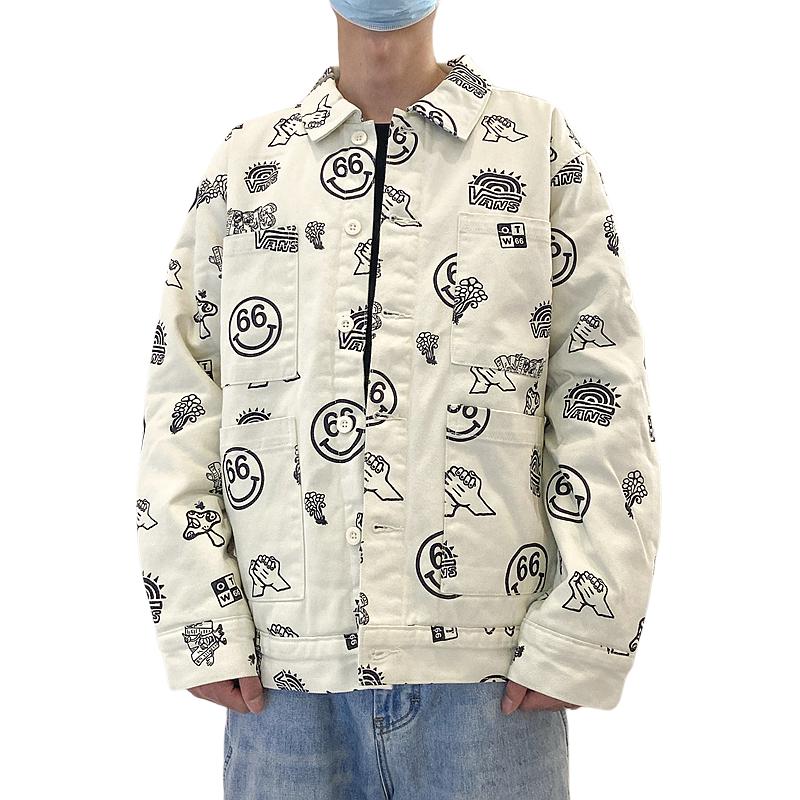 Vans Full Print Single-Breasted Long Sleeve Jacket Men Outerwear Off-White VN0A5H8K7DS