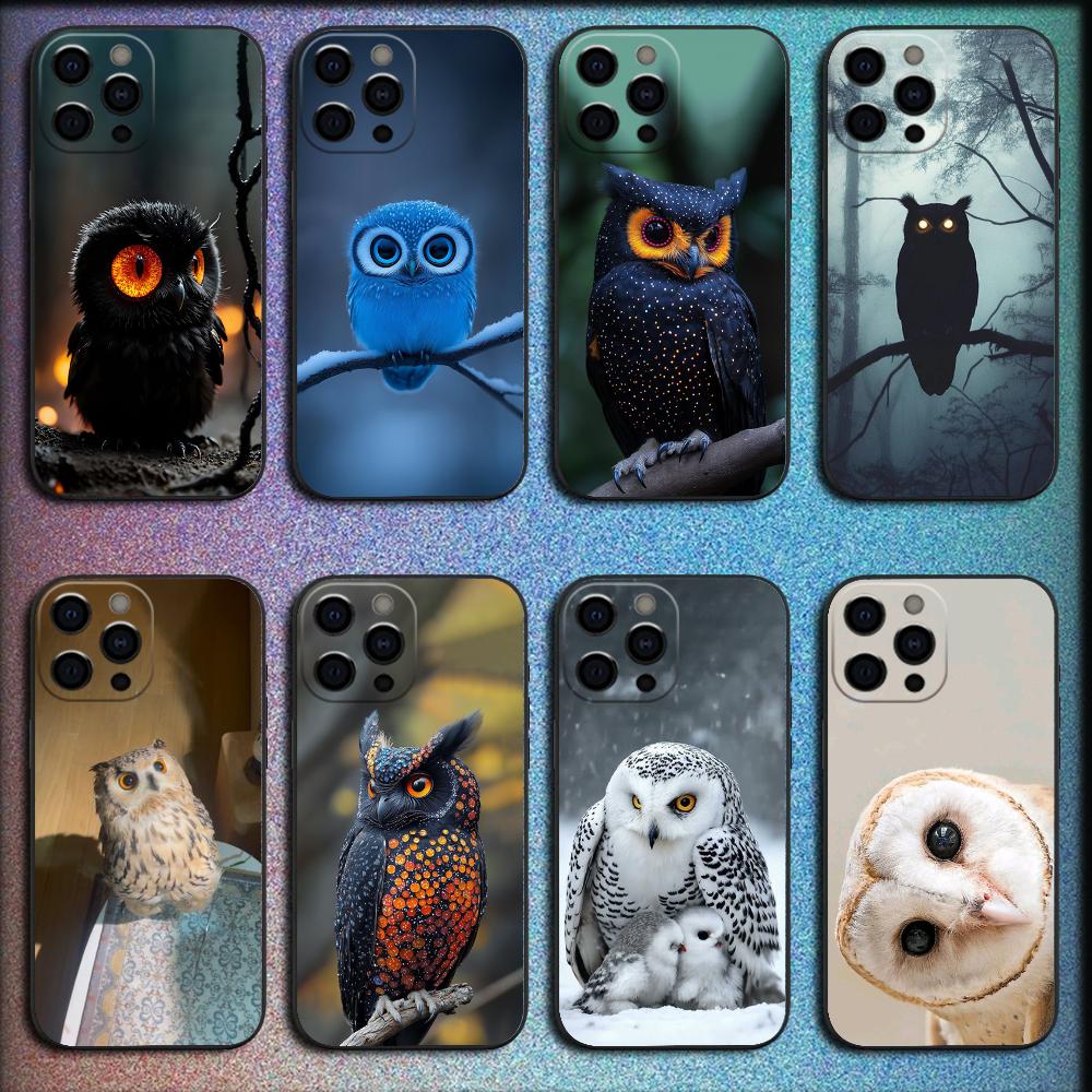 Pet Cute Owl Phone Case For iPhone 16,15,14,13,12,11,Pro,X,XS,Max,XR,Plus,Mini Soft Black Cover