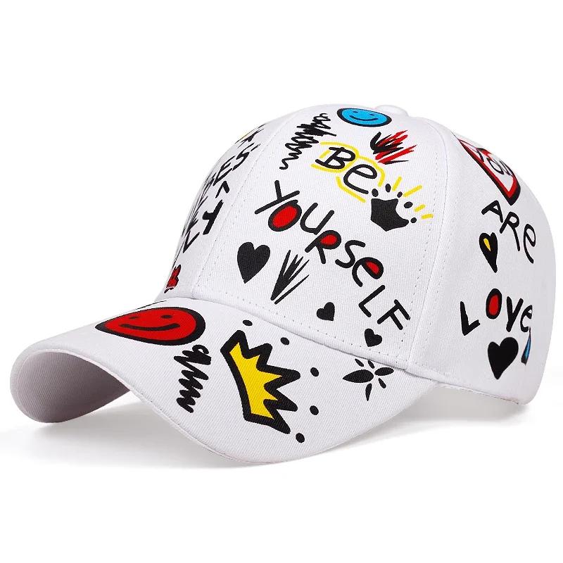 

Unisex Letter Printing Graffiti Baseball Caps Outdoor Adjustable Spring and Autumn Casual Sunscreen Hat белый