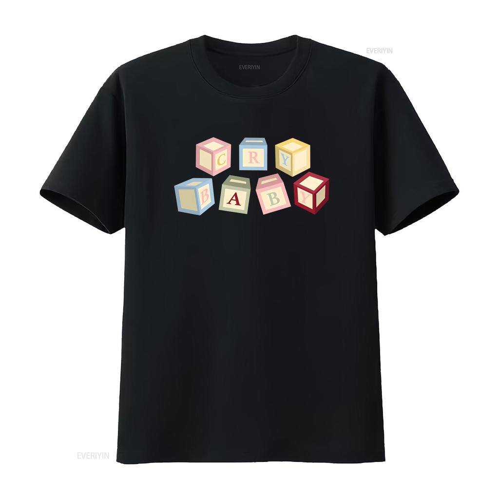 Melanie Martinez Cry Baby Alphabet Blocks Print T Shirt for Boys Vintage Washed Homme Soft Top For Everyday Wear Fashion