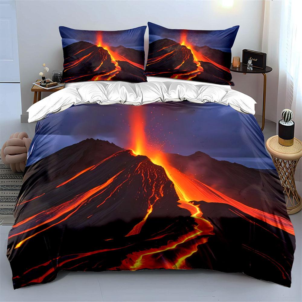 Volcanic Eruption Scenery Set Soft Skin-Friendly Bedding Set Includes 1 Duvet Cover And 2 Pillowcase Gift