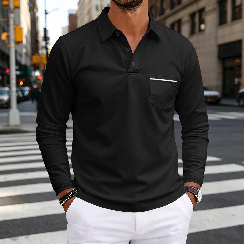 Men's Casual Long Sleeve V-Neck Button Front Shirt with Pocket