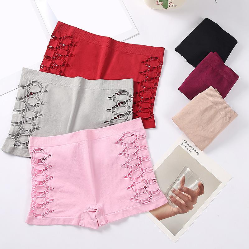 3PCS Sexy Side Hollowed-out Boxer Briefs Women Solid Color Seamless Underwear Simple Safety Pants Mid-waist Comfortable Panties