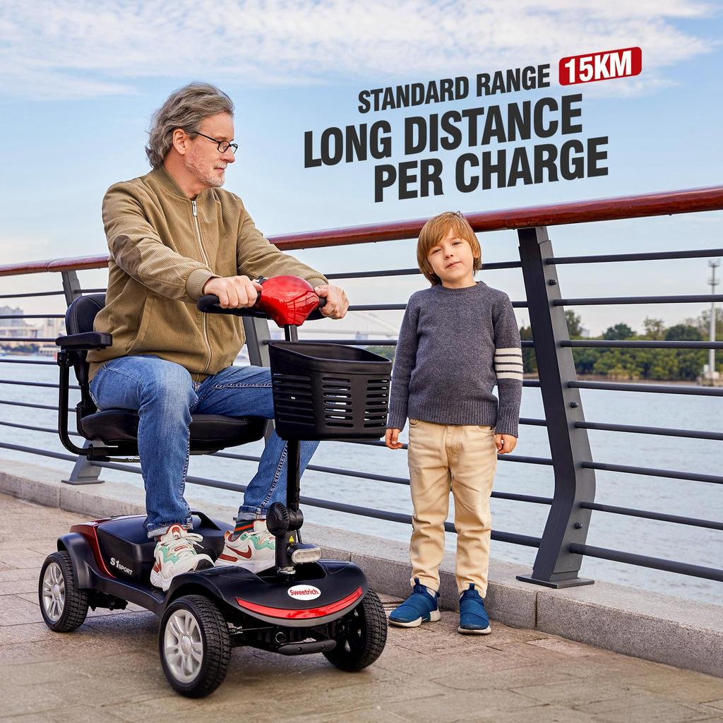 Elderly Electric Four Wheel Scooter S1 Sport Foldable Four Wheel Electric Scooter 300W 12AH Advanced Mobile Bicycle Red