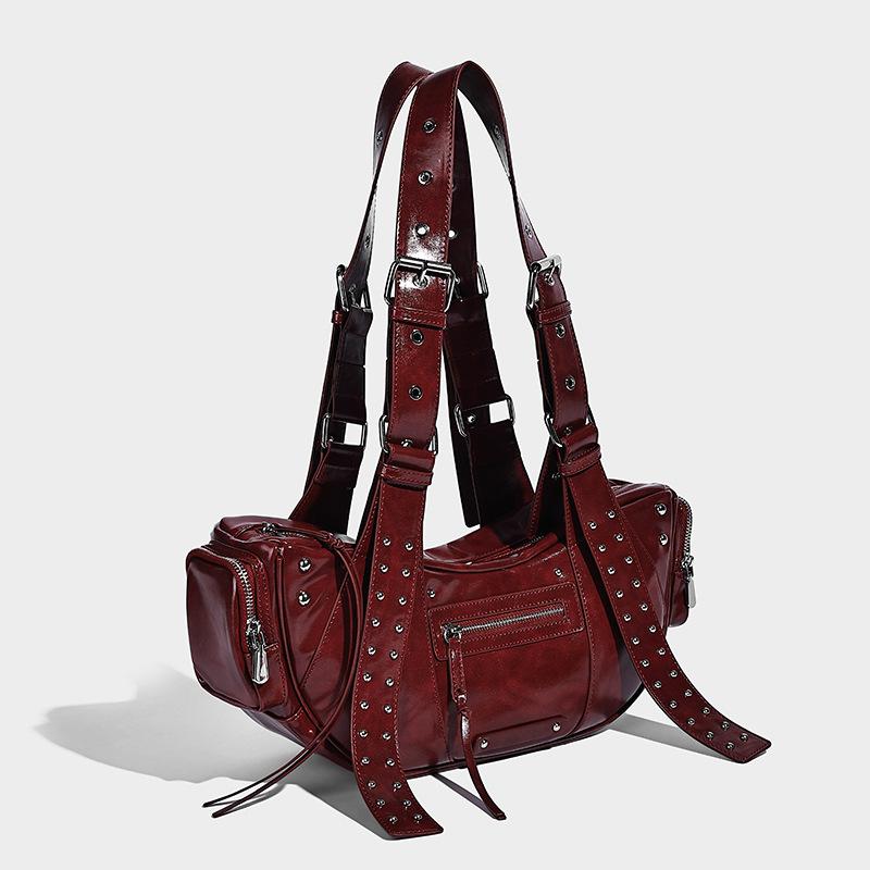 2025 New Trendy Fashionable Retro Motorcycle Bag, Soft Leather Large Capacity Shoulder Bag, Super Cool Wasteland Style Underarm Tote
